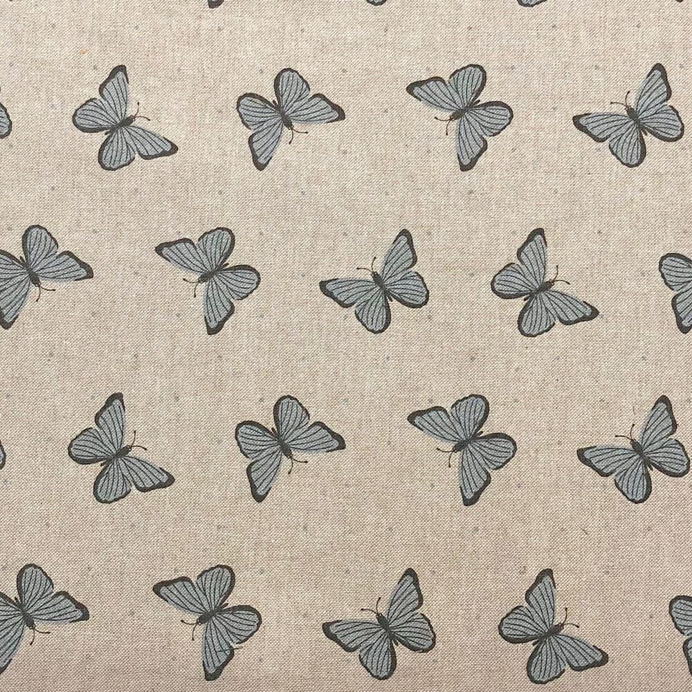 Popart Fabric Linen Butterflies Blue